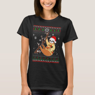 Merry Christmas Sloth Hat Santa In Snow Ugly Swea T-Shirt