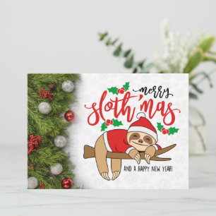 Merry Christmas Sloth Holiday Flat Card
