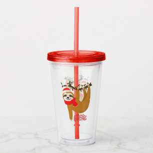 Merry Christmas Sloth   Holidays Acrylic Tumbler