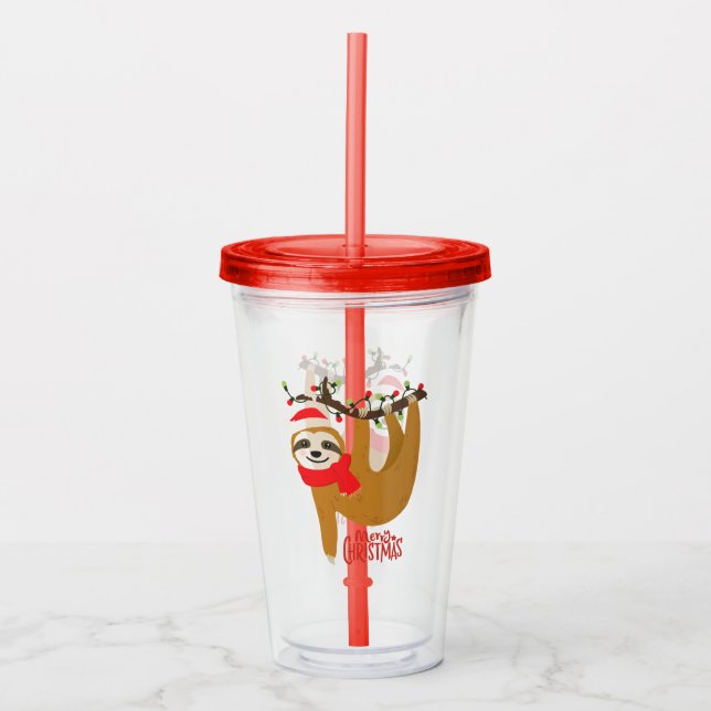 Merry Christmas Sloth | Holidays Acrylic Tumbler (Front)