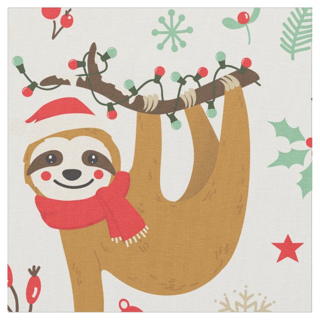 Merry Christmas Sloth | Holidays Fabric (Close Up)