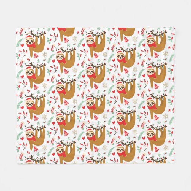 Merry Christmas Sloth | Holidays Fleece Blanket (Front (Horizontal))
