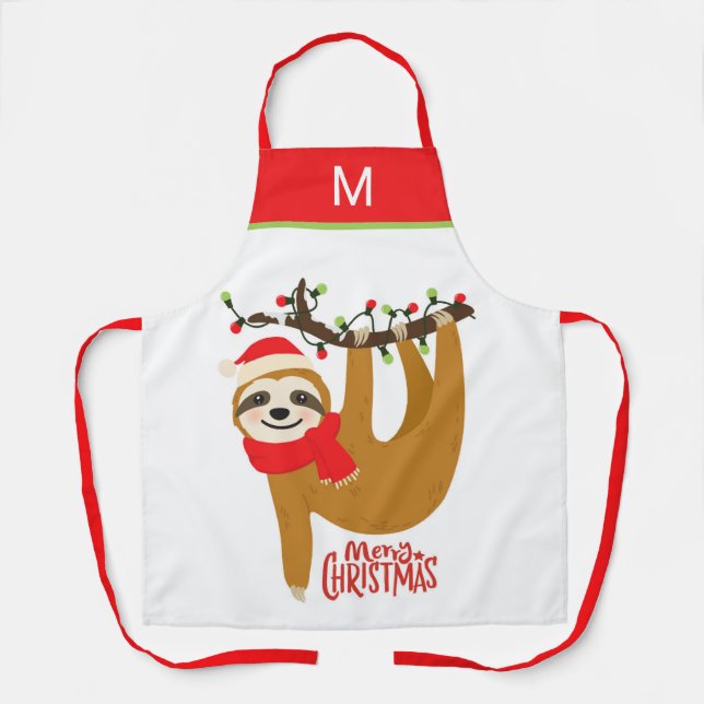 Merry Christmas Sloth Holidays Fun Modern Apron (Front)