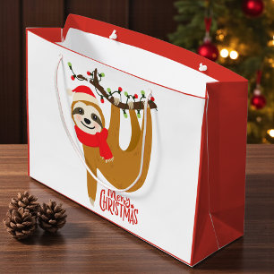 Merry Christmas Sloth   Holidays Large Gift Bag