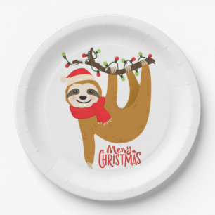 Merry Christmas Sloth   Holidays Paper Plate