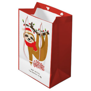 Merry Christmas Sloth   Holidays Personalised Name Medium Gift Bag