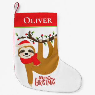 Merry Christmas Sloth   Holidays Personalised Small Christmas Stocking