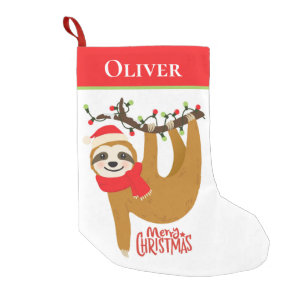 Merry Christmas Sloth   Holidays Personalised Small Christmas Stocking