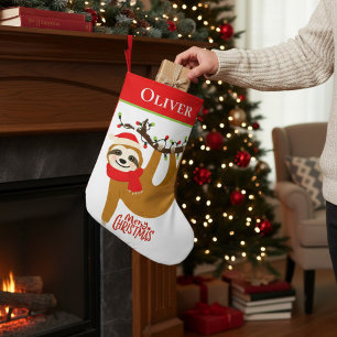 Merry Christmas Sloth Holidays Personalised Small Christmas Stocking
