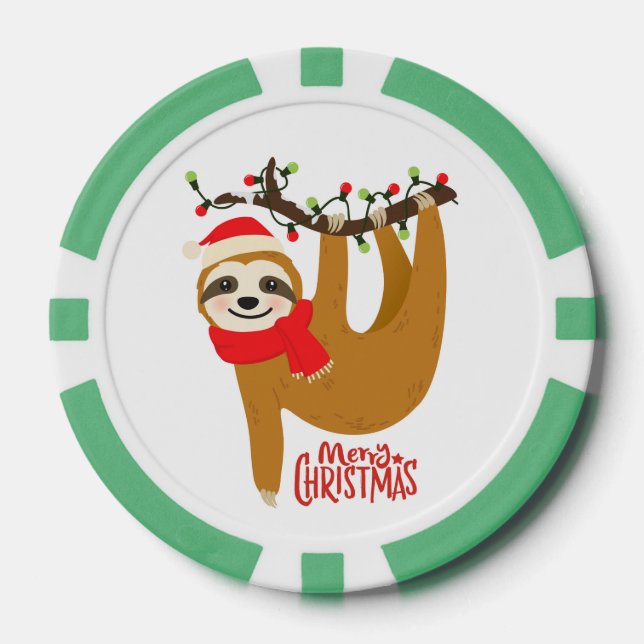 Merry Christmas Sloth | Holidays Poker Chips (Front)