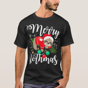Merry Christmas Sloth Lazy Santa Hat T-Shirt