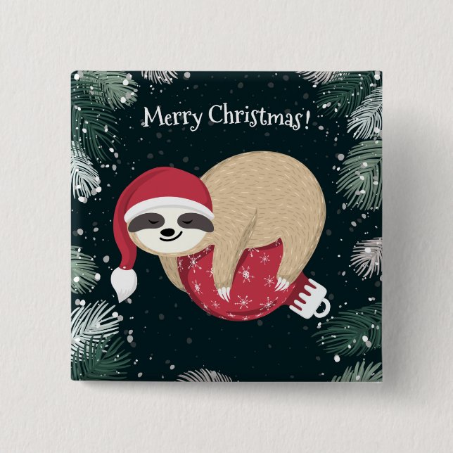 Merry Christmas Sloth Ornament 15 Cm Square Badge (Front)