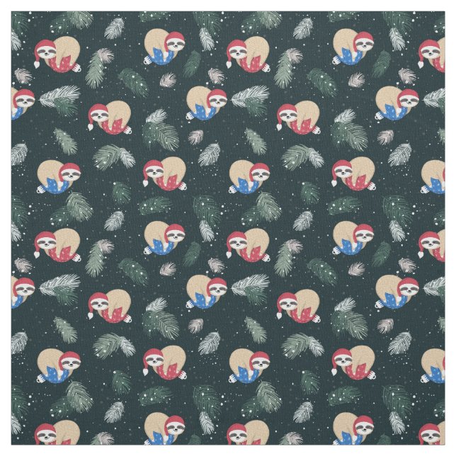 Merry Christmas Sloth Ornament Pattern Fabric (Swatch)