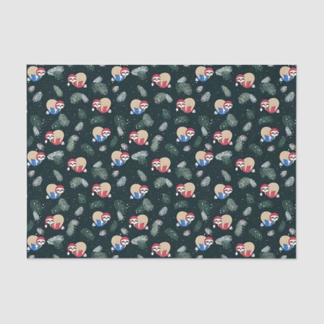 Merry Christmas Sloth Ornament Pattern Tissue Paper (Front)