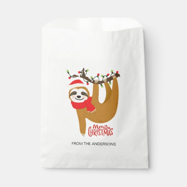 Merry Christmas Sloth Personalised Name | Holidays Favour Bags (Front)
