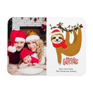 Merry Christmas Sloth Personalised Photo Magnet