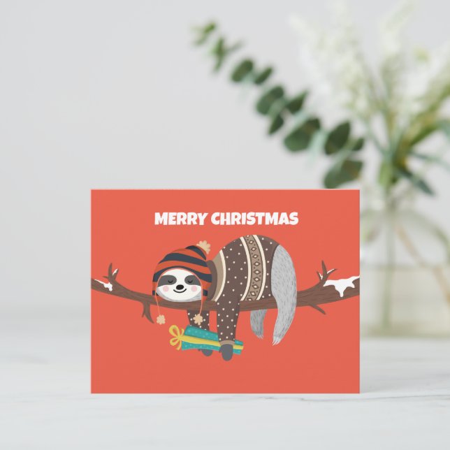 Merry Christmas Sloth postcard (Standing Front)