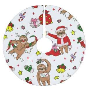 merry christmas sloth santa claus reindeer brushed polyester tree skirt