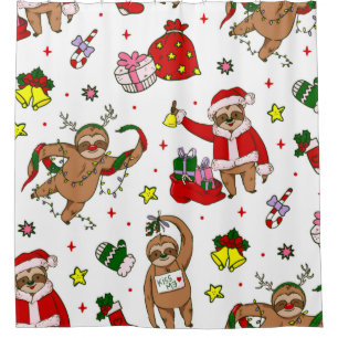 merry christmas sloth santa claus reindeer shower curtain
