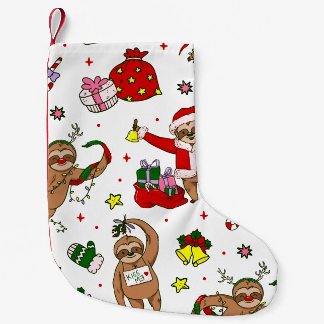 merry christmas sloth santa claus reindeer small c stocking (Front)