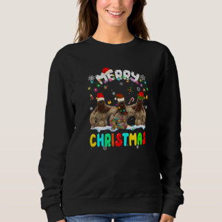 Merry Christmas Sloth Santa Hat Xmas Lights Pajam Sweatshirt