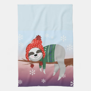 Merry Christmas Sloth   Tea Towel