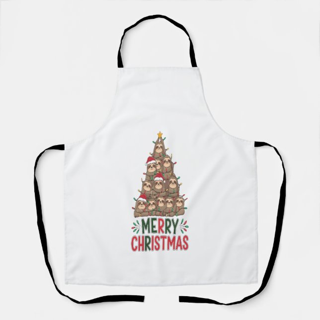 Merry Christmas Sloth Tree Apron (Front)