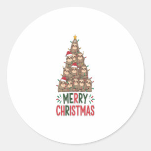Merry Christmas Sloth Tree Classic Round Sticker