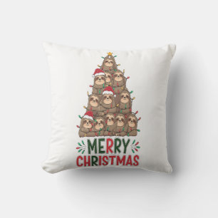 Merry Christmas Sloth Tree Cushion