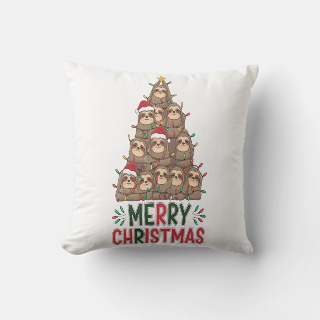 Merry Christmas Sloth Tree Cushion (Front)