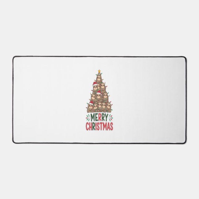 Merry Christmas Sloth Tree Desk Mat (Front)