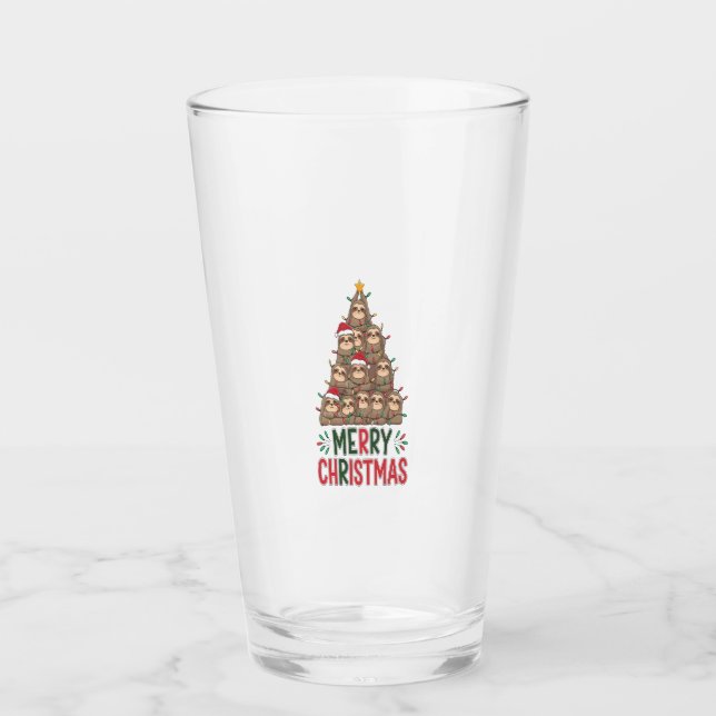 Merry Christmas Sloth Tree Glass (Front)