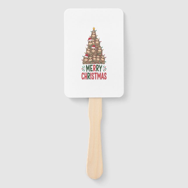 Merry Christmas Sloth Tree Hand Fan (Front)