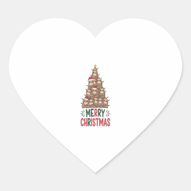 Merry Christmas Sloth Tree Heart Sticker (Front)