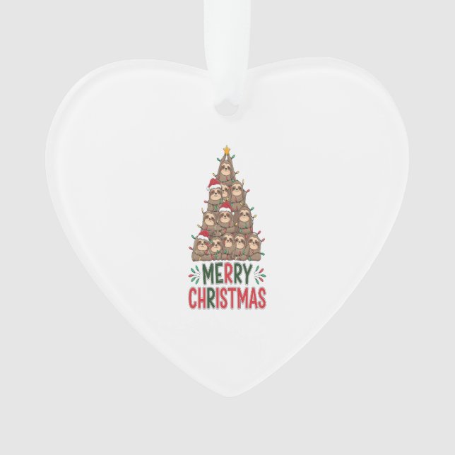 Merry Christmas Sloth Tree Ornament (Front)