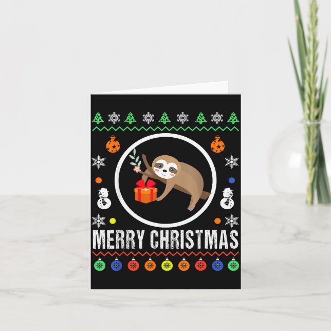 Merry Christmas Sloth Ugly Sweater Xmas Knit Sloth Card (Front)