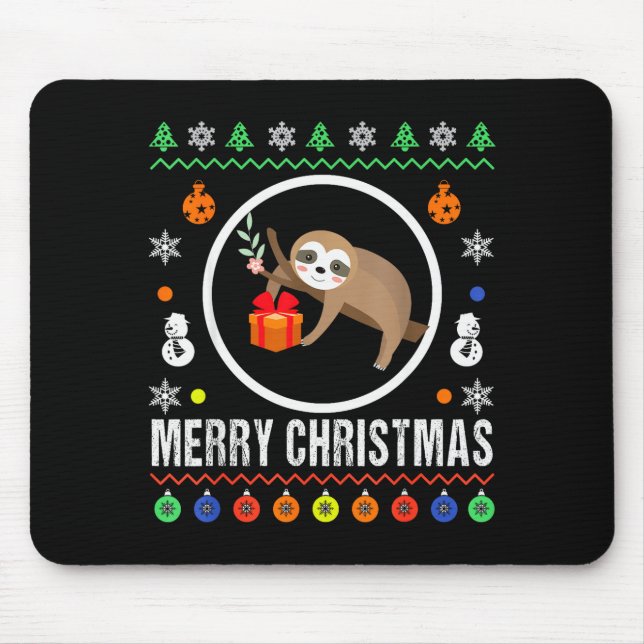 Merry Christmas Sloth Ugly Sweater Xmas Knit Sloth Mouse Mat (Front)