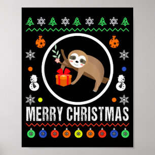 Merry Christmas Sloth Ugly Sweater Xmas Knit Sloth Poster