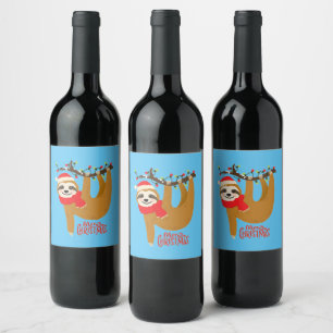 Merry Christmas Sloth Wine Label