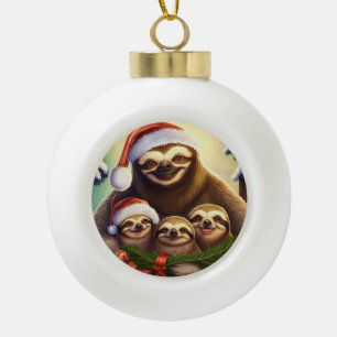 Merry Christmas Sloths Ceramic Ball Christmas Ornament