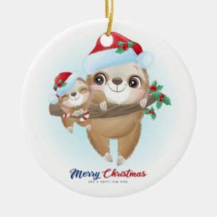 Merry Christmas Sloth's Ceramic Tree Decoration