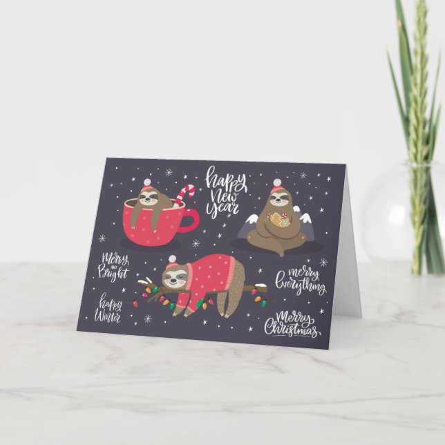 Merry Christmas Sloths Holiday Card (Front)