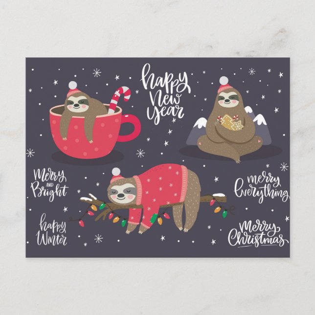 Merry Christmas Sloths Holiday Postcard (Front)