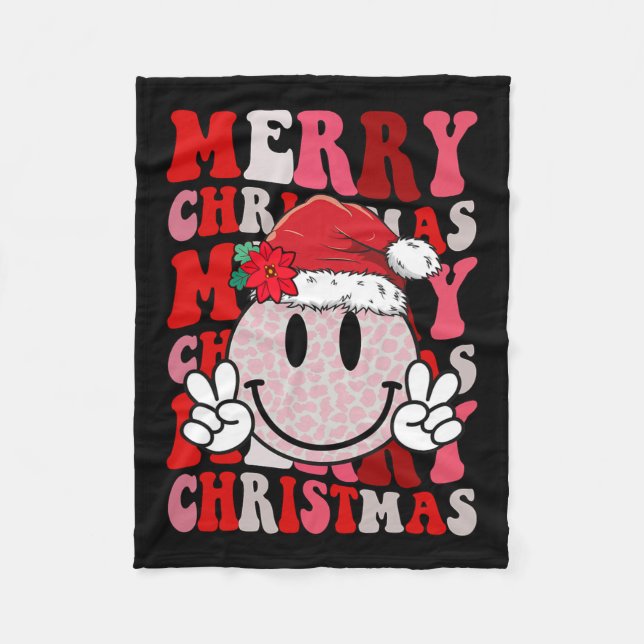 Merry Christmas Smile Face Santa Claus Hat Groovy  Fleece Blanket (Front)