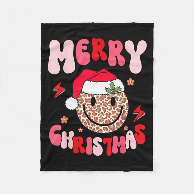 Merry Christmas Smile Face Santa Claus Hat Groovy  Fleece Blanket (Front)