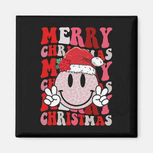 Merry Christmas Smile Face Santa Claus Hat Groovy Magnet
