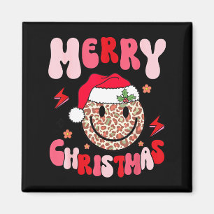 Merry Christmas Smile Face Santa Claus Hat Groovy  Magnet