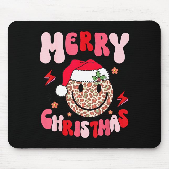 Merry Christmas Smile Face Santa Claus Hat Groovy  Mouse Mat (Front)