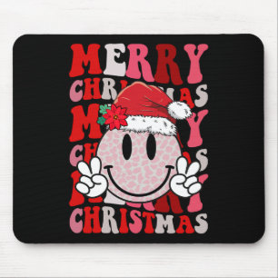 Merry Christmas Smile Face Santa Claus Hat Groovy Mouse Mat