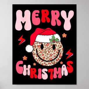 Merry Christmas Smile Face Santa Claus Hat Groovy Poster
